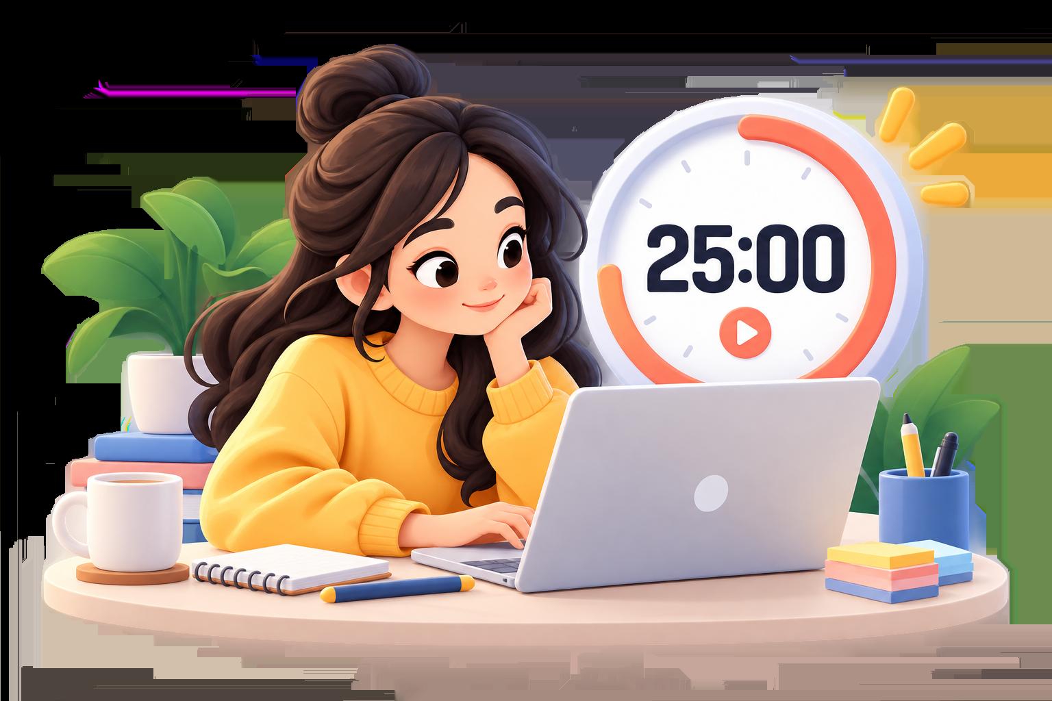 Person working beside a 25 minute timer